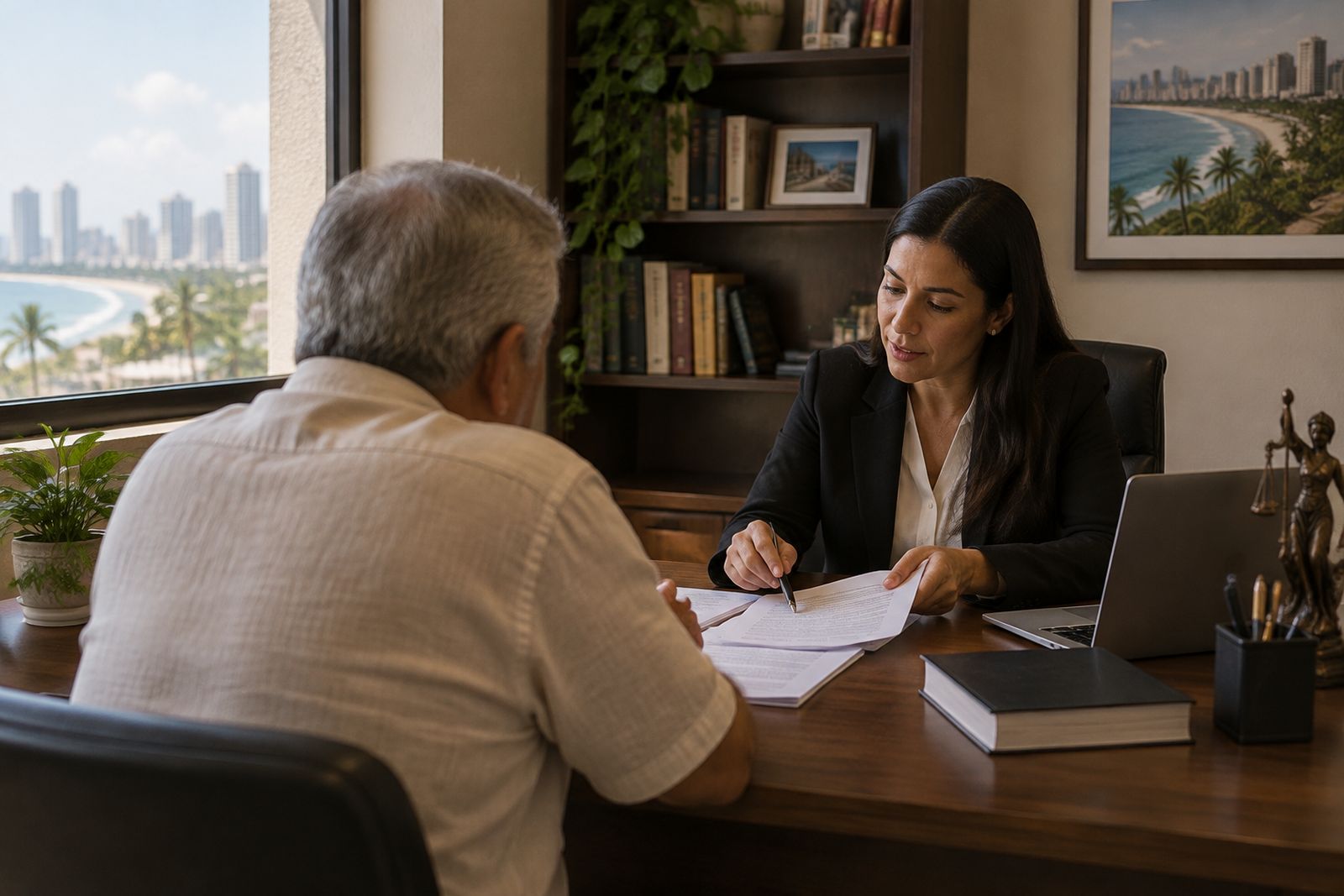 Proprietário conversa com profissional sobre documentos para cancelar a garantia na matrícula.