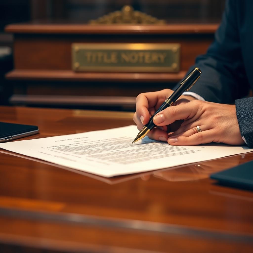 Mãos assinando escritura pública em mesa de tabelião