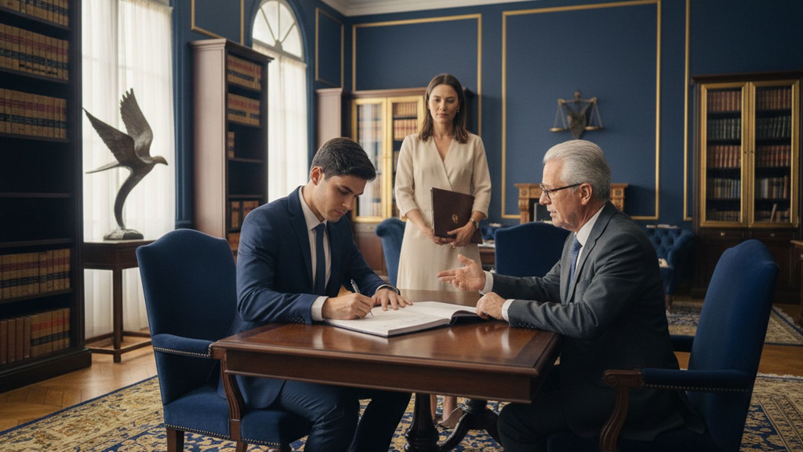 Detalhe de documentos jurídicos — herdeiro assinando cessão de direitos hereditários