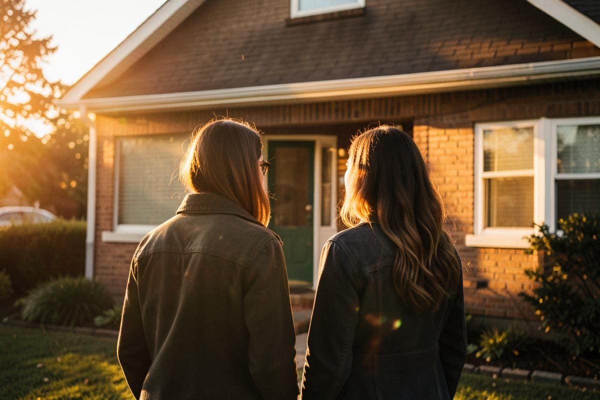 Casal observando a fachada da própria casa ainda sem escritura registrada
