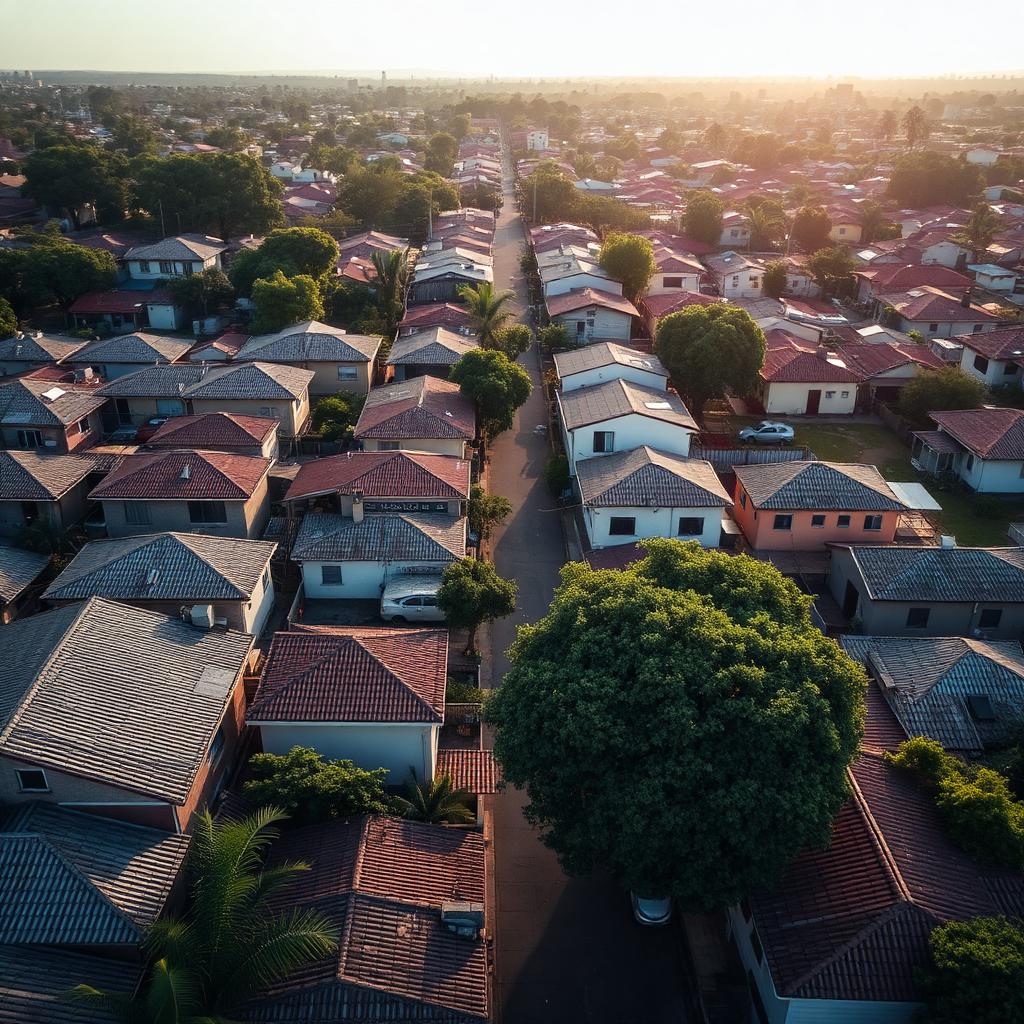 Vista aérea de bairro popular brasileiro com casas de até 250m²