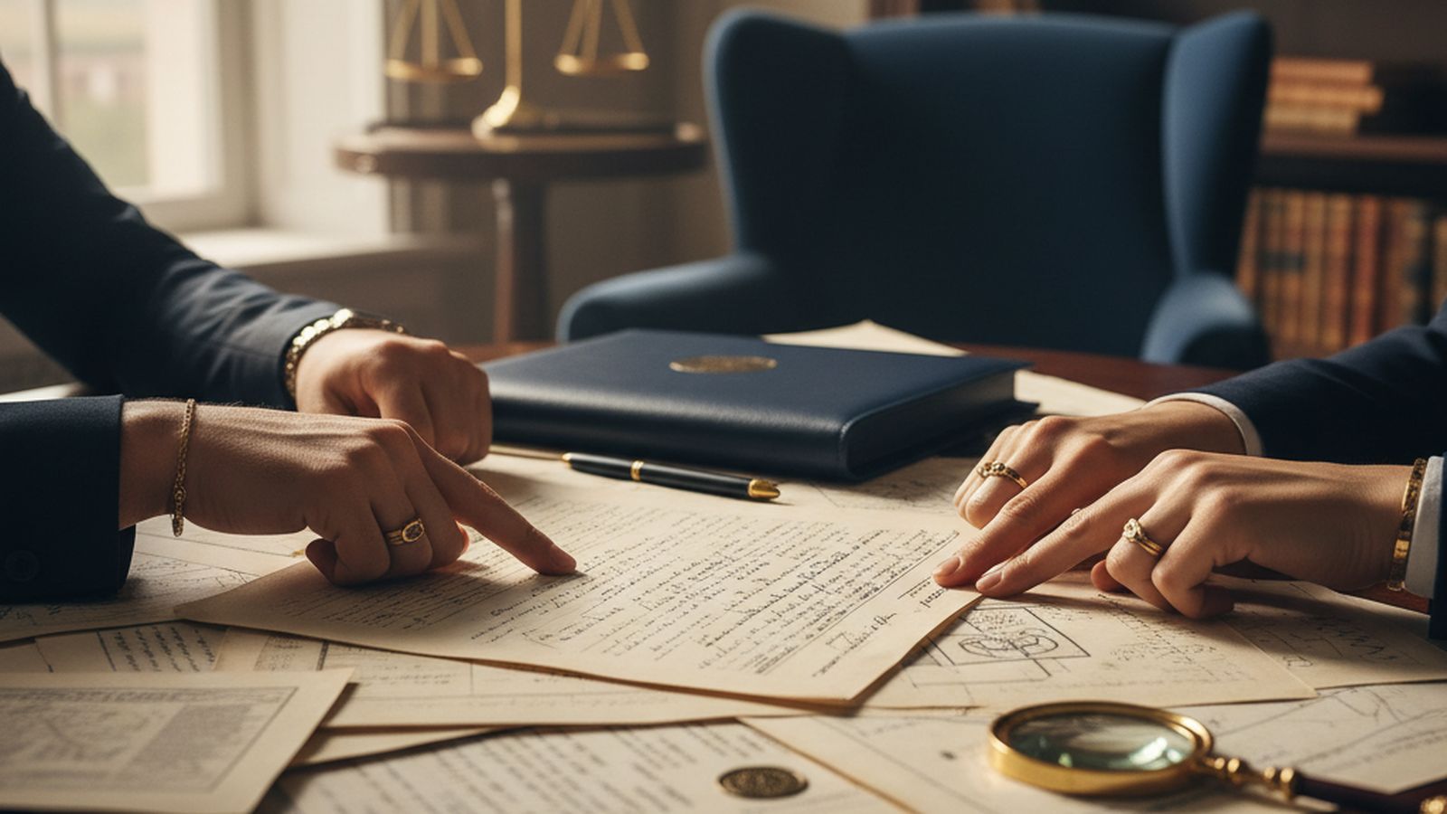 Ilustração: irmãos comparando documentos de doações