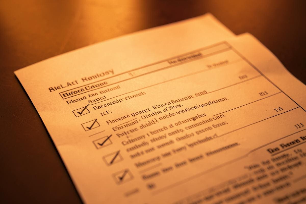 Checklist impresso com itens marcados sobre contrato imobiliário