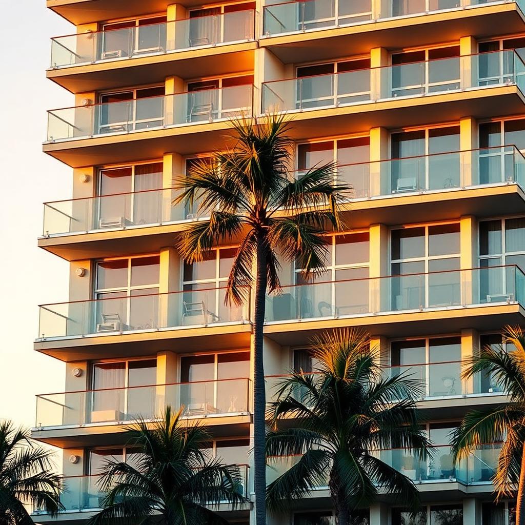 Edifício residencial em João Pessoa em hora dourada com vista para palmeiras
