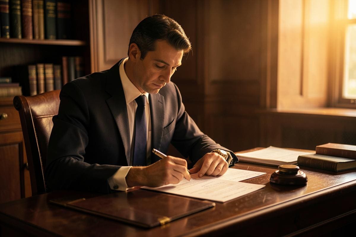 Tabelião conferindo documentos e certidões antes de lavrar a ata
