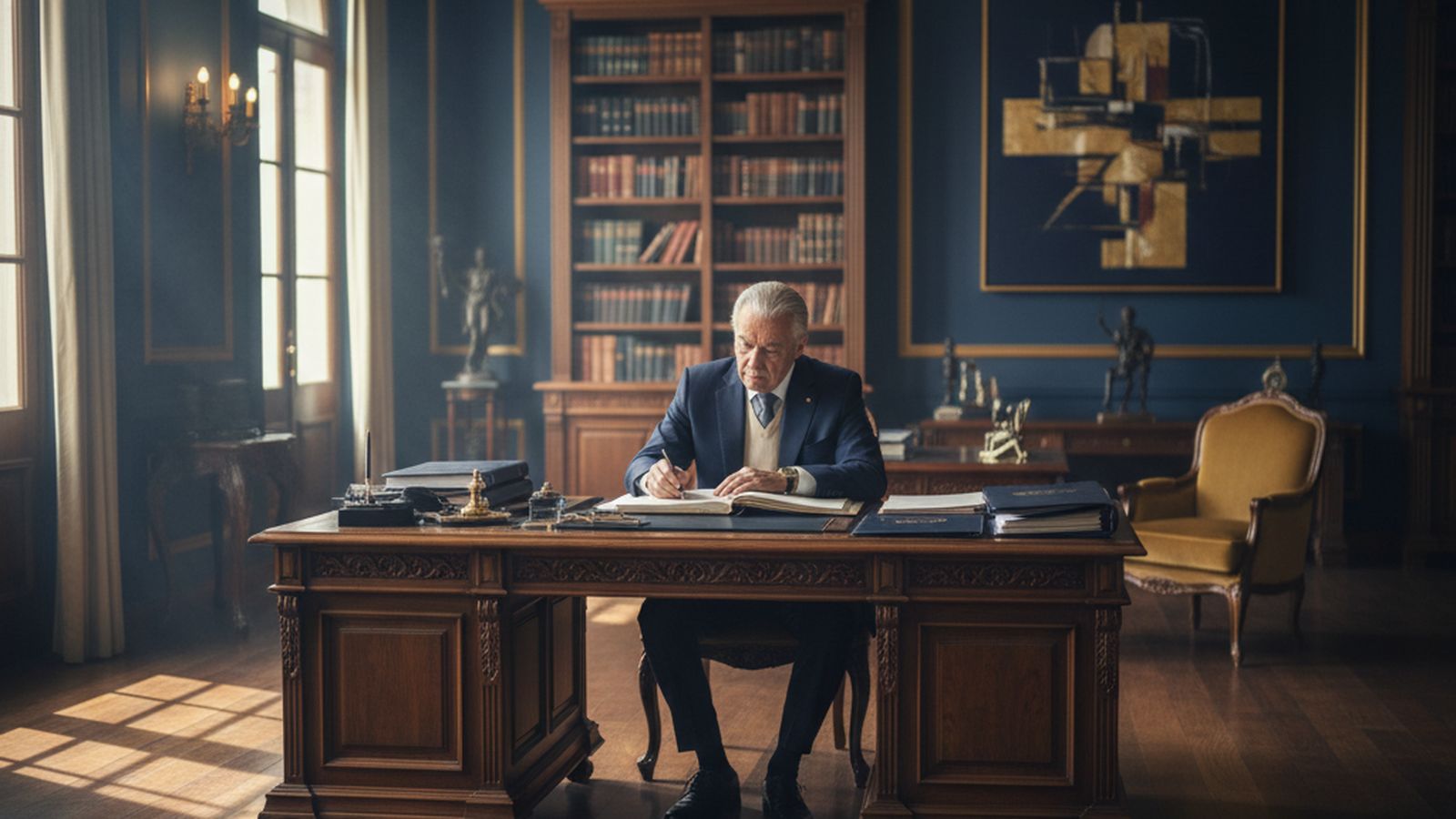 Detalhe de documentos jurídicos — senhor redigindo testamento